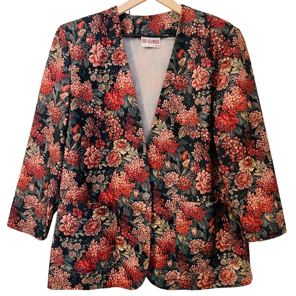 Vintage 80s Fire Islander Floral Lightweight Oversized Blazer - 14